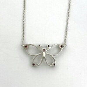 Tiffany Co Butterfly Motif Necklace Rhinestones Sterling Silver Pink